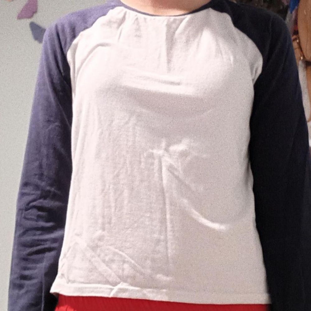 Blue and white long sleeve top